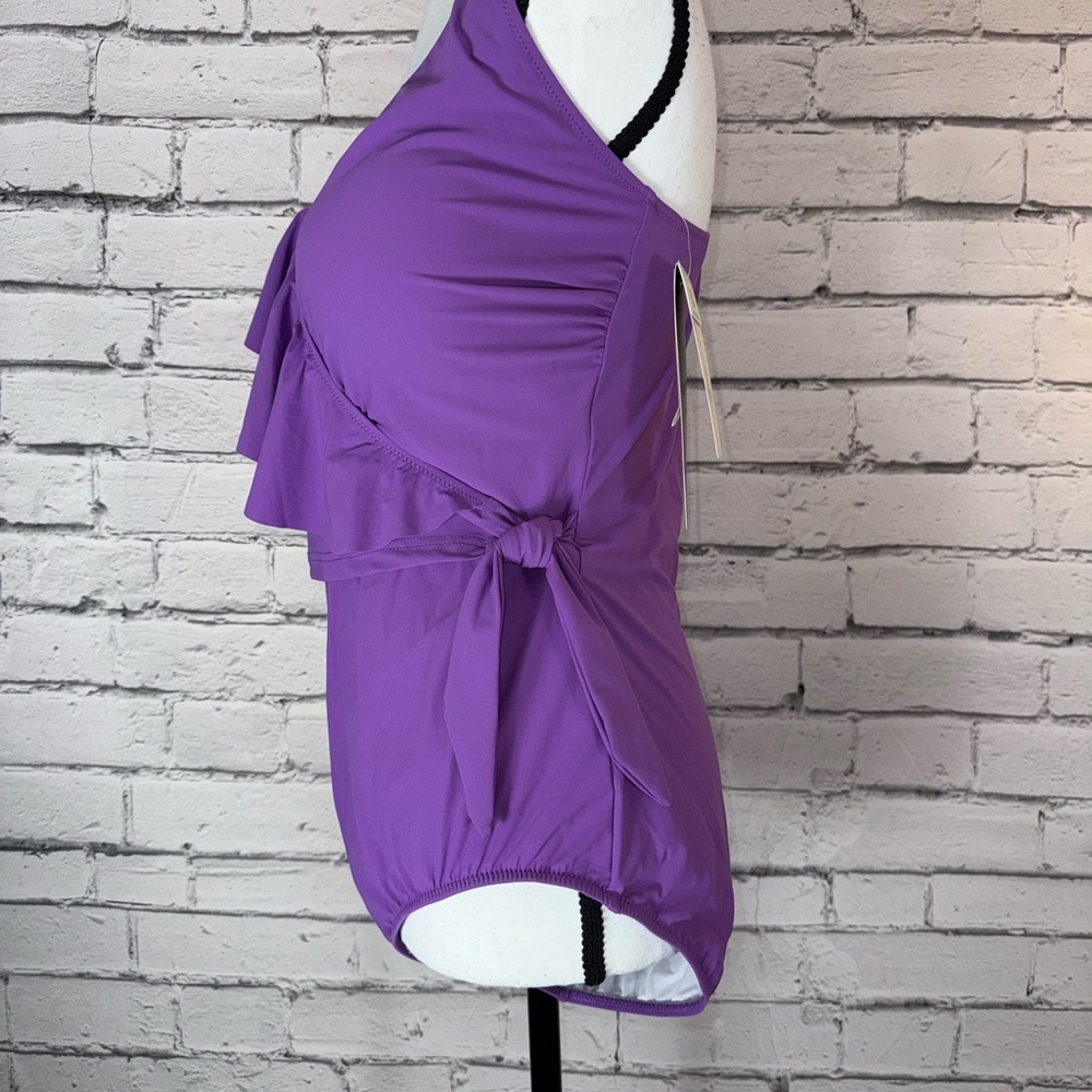 Profile By Gottex Purple Tutti Frutti V Neck Ruffle One Piece Swimsuit Size 16 - Picture 5 of 9